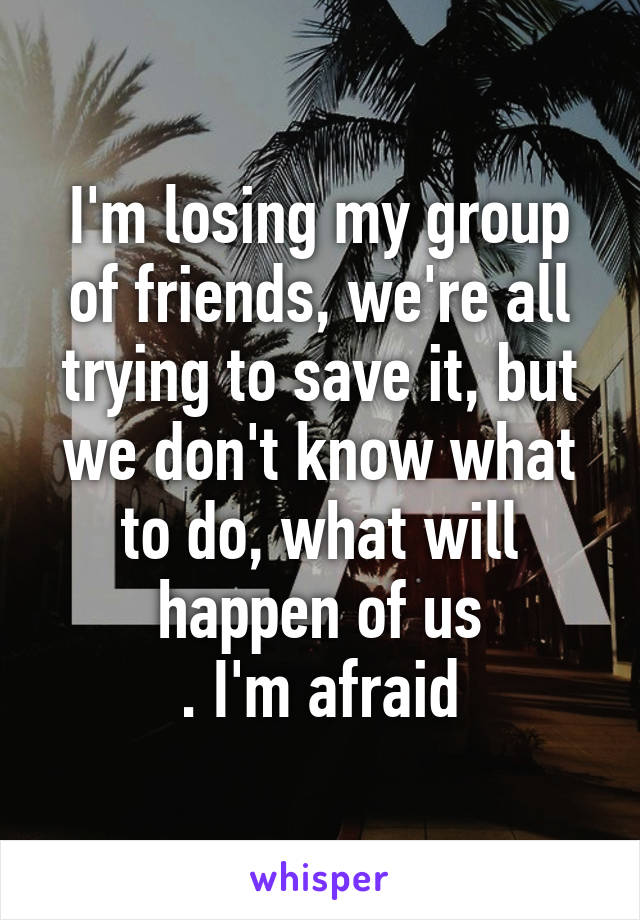 I'm losing my group of friends, we're all trying to save it, but we don't know what to do, what will happen of us
. I'm afraid