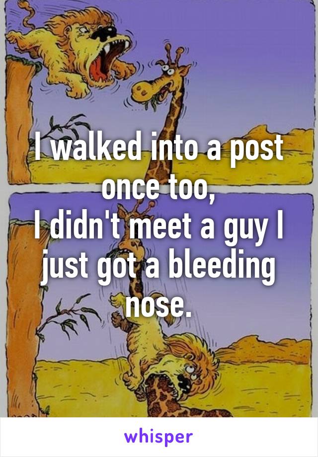 I walked into a post once too,
I didn't meet a guy I just got a bleeding nose.