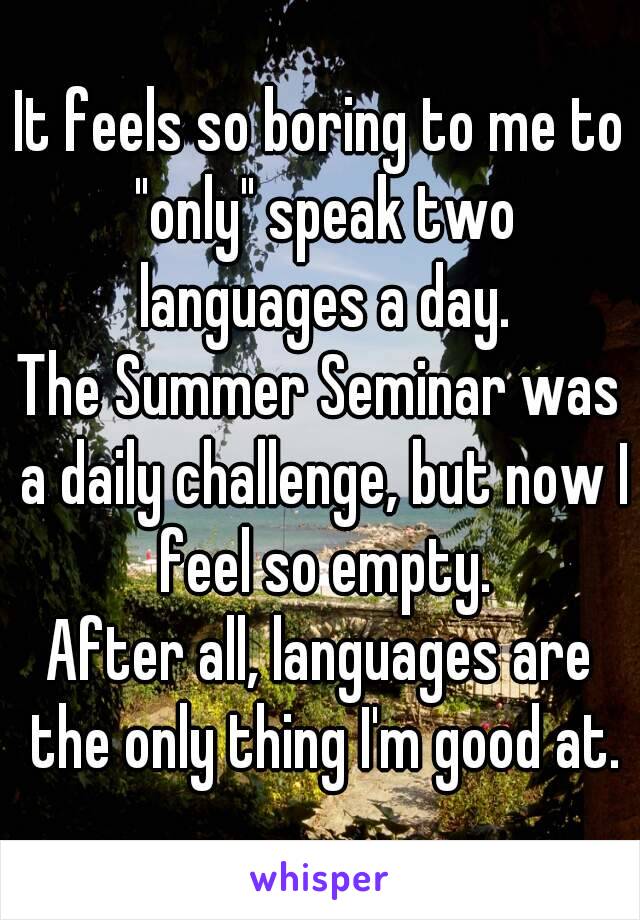 It feels so boring to me to "only" speak two languages a day.
The Summer Seminar was a daily challenge, but now I feel so empty.
After all, languages are the only thing I'm good at.