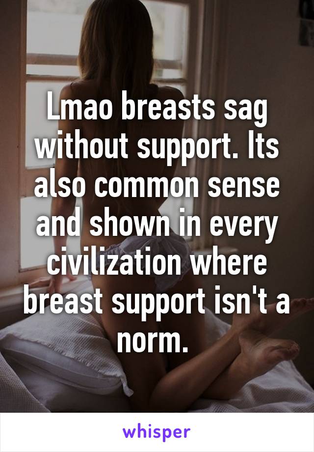 Lmao breasts sag without support. Its also common sense and shown in every civilization where breast support isn't a norm. 