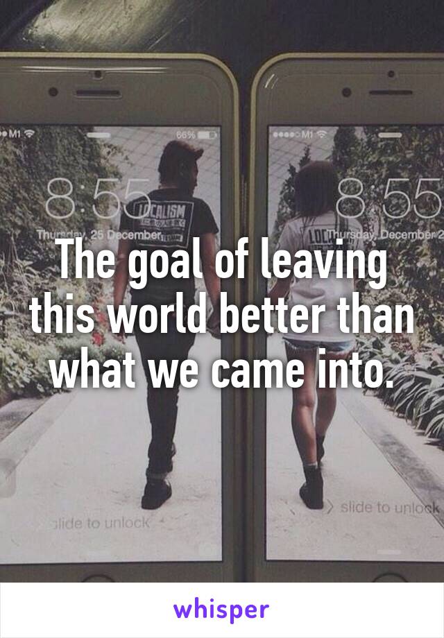 The goal of leaving this world better than what we came into.