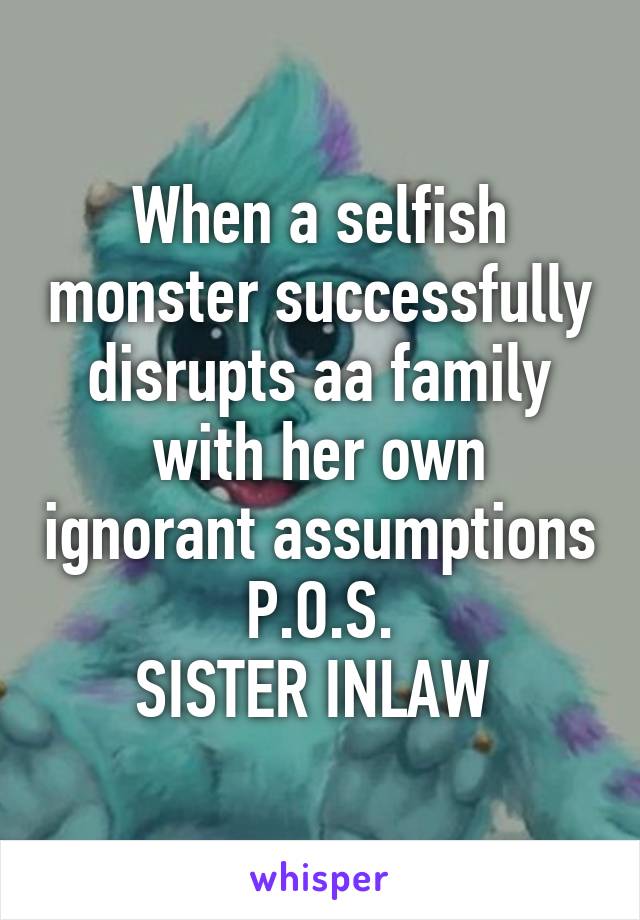 When a selfish monster successfully disrupts aa family with her own ignorant assumptions
P.O.S.
SISTER INLAW 