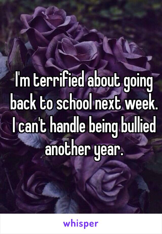 I'm terrified about going back to school next week. 
I can't handle being bullied another year. 