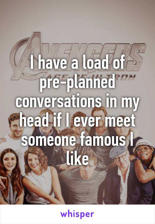 I have a load of pre-planned conversations in my head if I ever meet someone famous I like