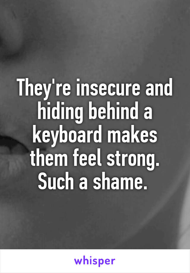 They're insecure and hiding behind a keyboard makes them feel strong. Such a shame. 