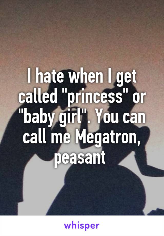 I hate when I get called "princess" or "baby girl". You can call me Megatron, peasant 