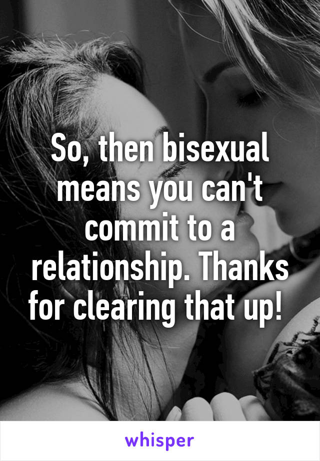So, then bisexual means you can't commit to a relationship. Thanks for clearing that up! 