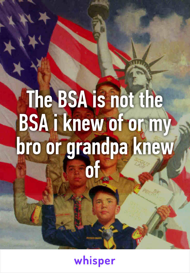 The BSA is not the BSA i knew of or my bro or grandpa knew of 