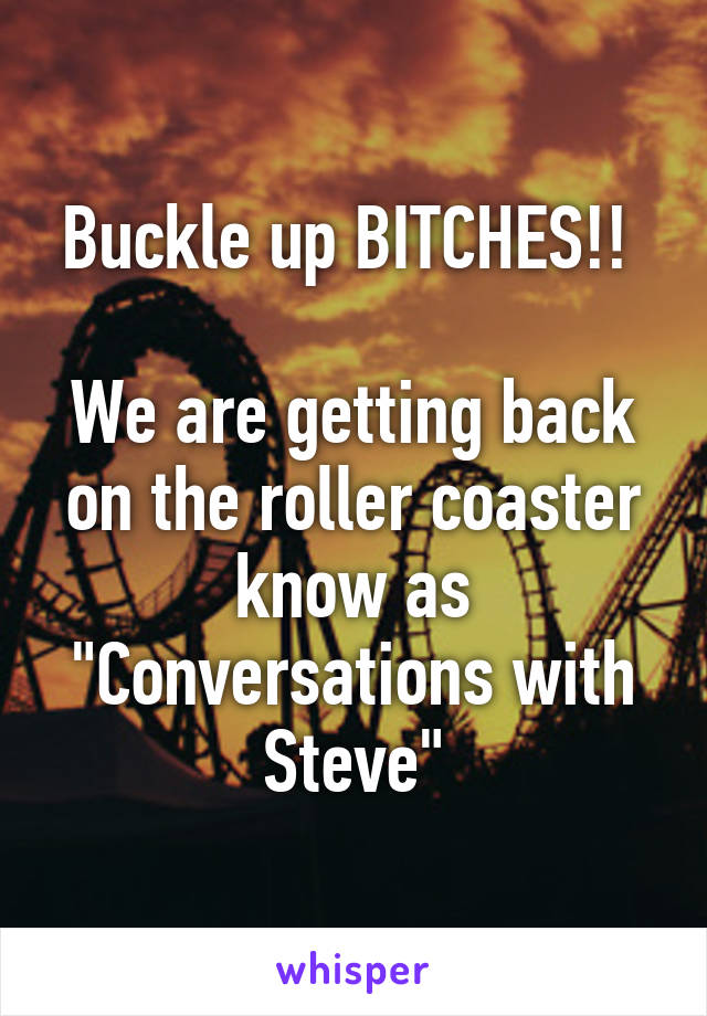 Buckle up BITCHES!! 

We are getting back on the roller coaster know as "Conversations with Steve"