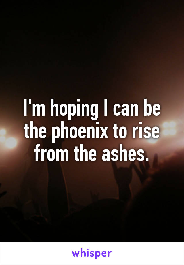 I'm hoping I can be the phoenix to rise from the ashes.