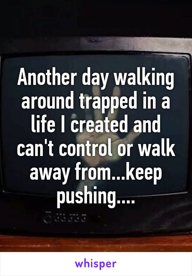 Another day walking around trapped in a life I created and can't control or walk away from...keep pushing....