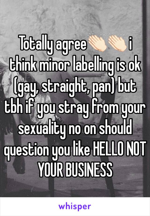 Totally agree👏🏻👏🏻 i think minor labelling is ok (gay, straight, pan) but tbh if you stray from your sexuality no on should question you like HELLO NOT YOUR BUSINESS