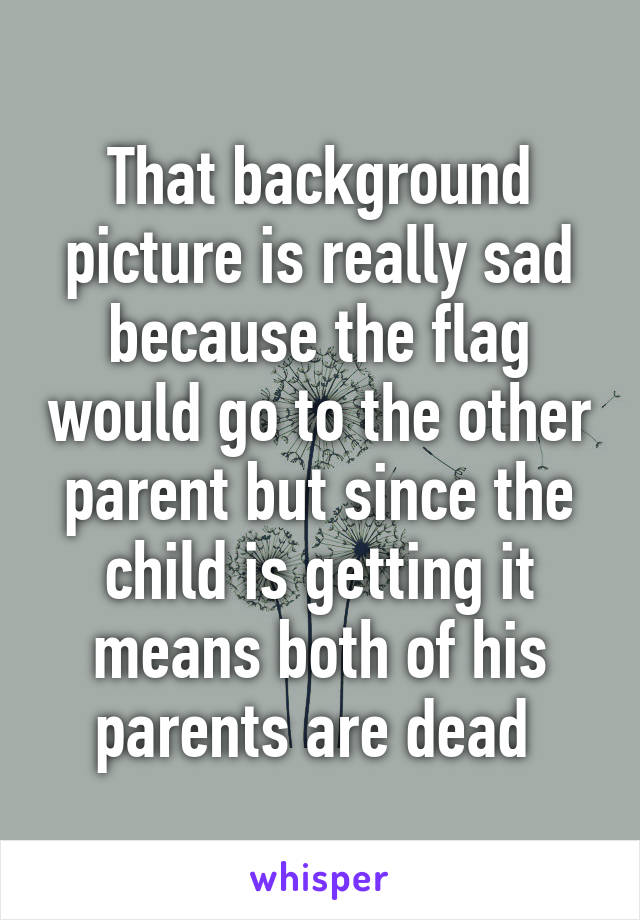 That background picture is really sad because the flag would go to the other parent but since the child is getting it means both of his parents are dead 