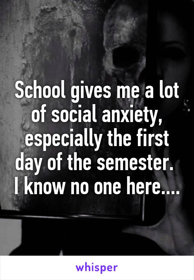 School gives me a lot of social anxiety, especially the first day of the semester.  I know no one here....