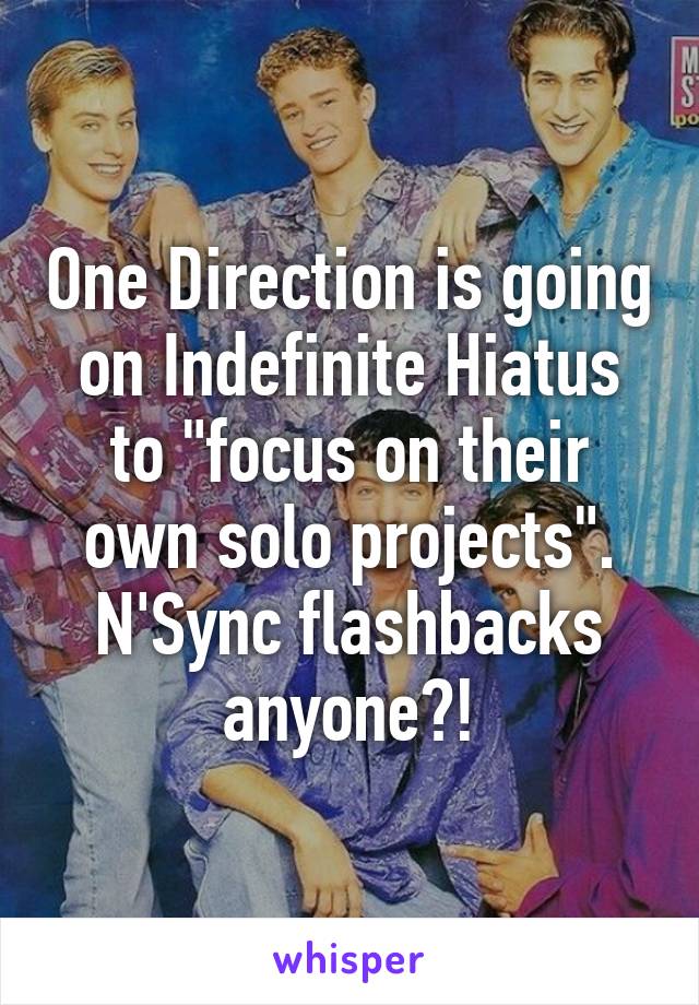 One Direction is going on Indefinite Hiatus to "focus on their own solo projects". N'Sync flashbacks anyone?!