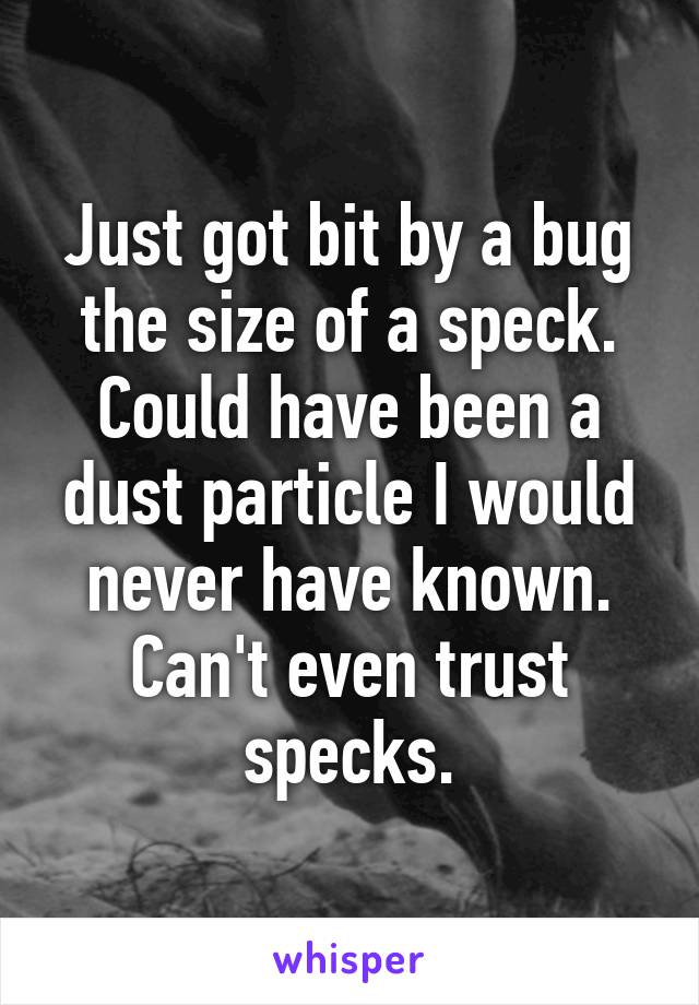 Just got bit by a bug the size of a speck. Could have been a dust particle I would never have known. Can't even trust specks.