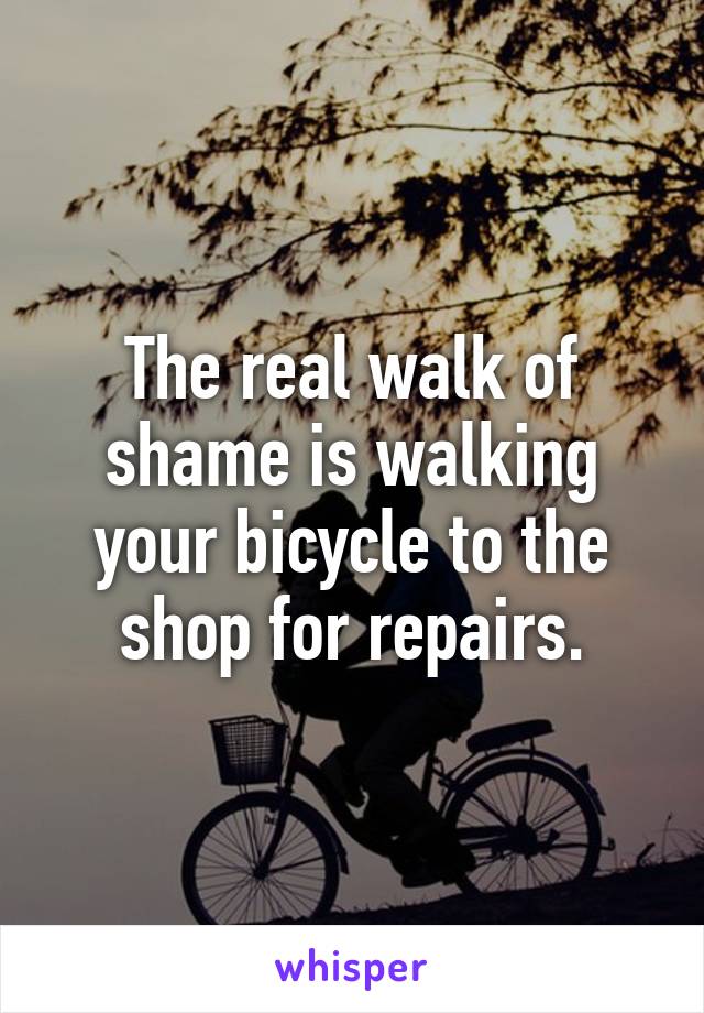 The real walk of shame is walking your bicycle to the shop for repairs.
