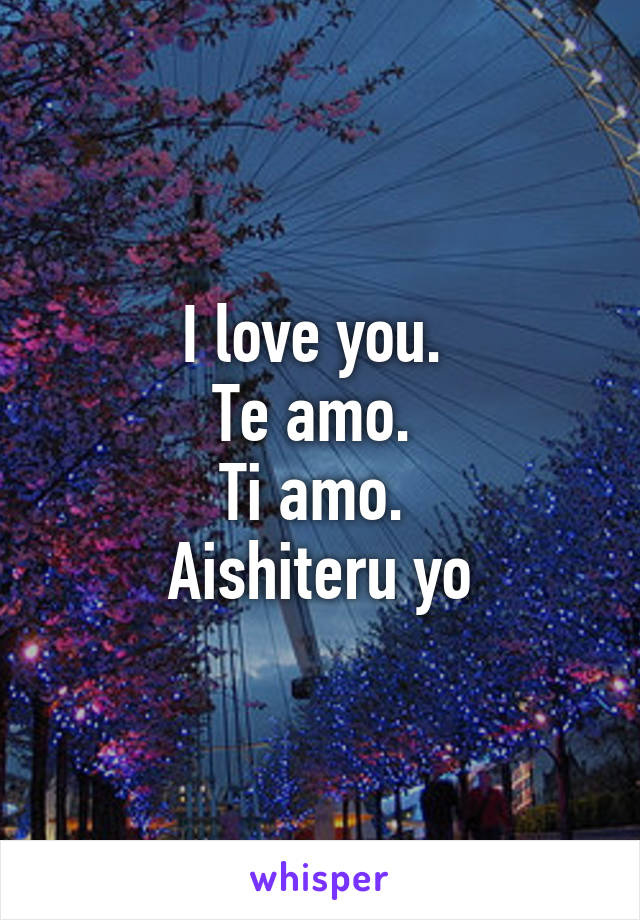 I love you. 
Te amo. 
Ti amo. 
Aishiteru yo