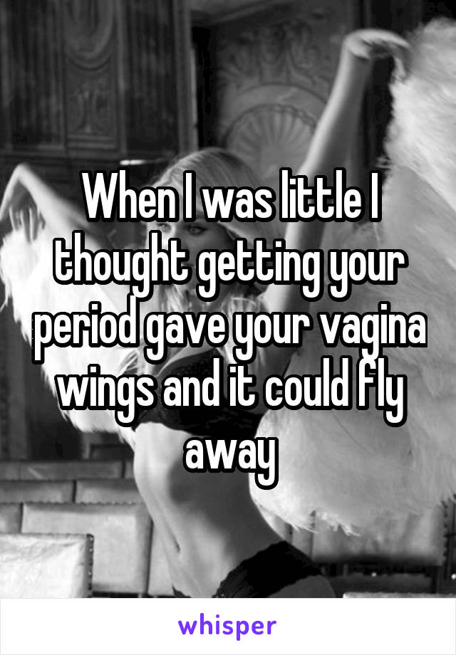 When I was little I thought getting your period gave your vagina wings and it could fly away