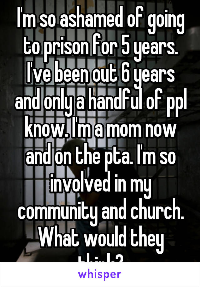 I'm so ashamed of going to prison for 5 years. I've been out 6 years and only a handful of ppl know. I'm a mom now and on the pta. I'm so involved in my community and church. What would they think?