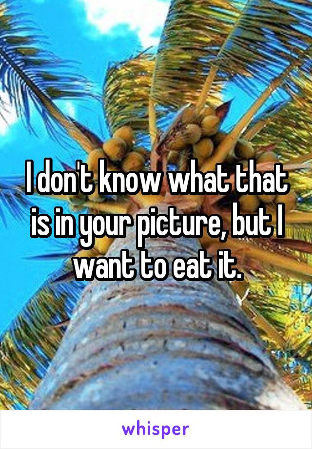 I don't know what that is in your picture, but I want to eat it.