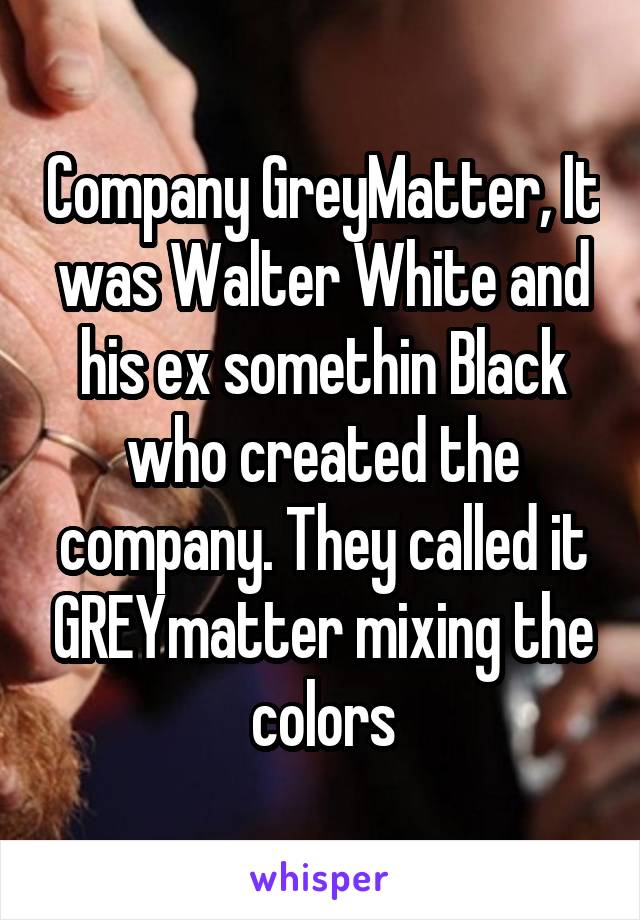 Company GreyMatter, It was Walter White and his ex somethin Black who created the company. They called it GREYmatter mixing the colors