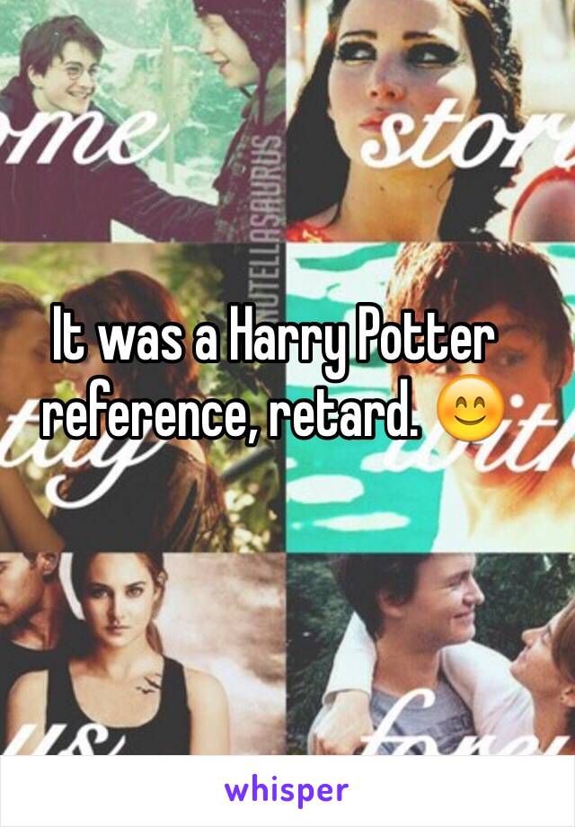 It was a Harry Potter reference, retard. 😊