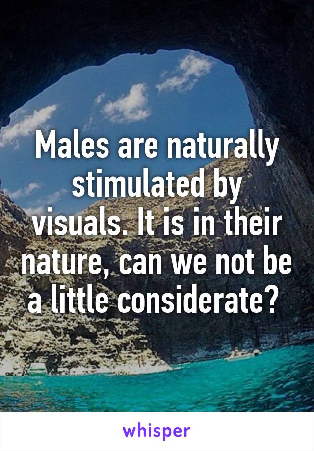 Males are naturally stimulated by visuals. It is in their nature, can we not be a little considerate? 