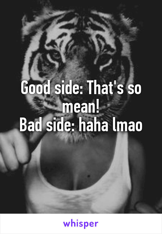 Good side: That's so mean!
Bad side: haha lmao
