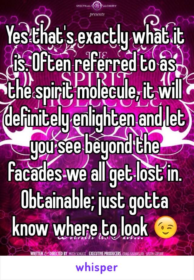 Yes that's exactly what it is. Often referred to as the spirit molecule, it will definitely enlighten and let you see beyond the facades we all get lost in. Obtainable; just gotta know where to look 😉