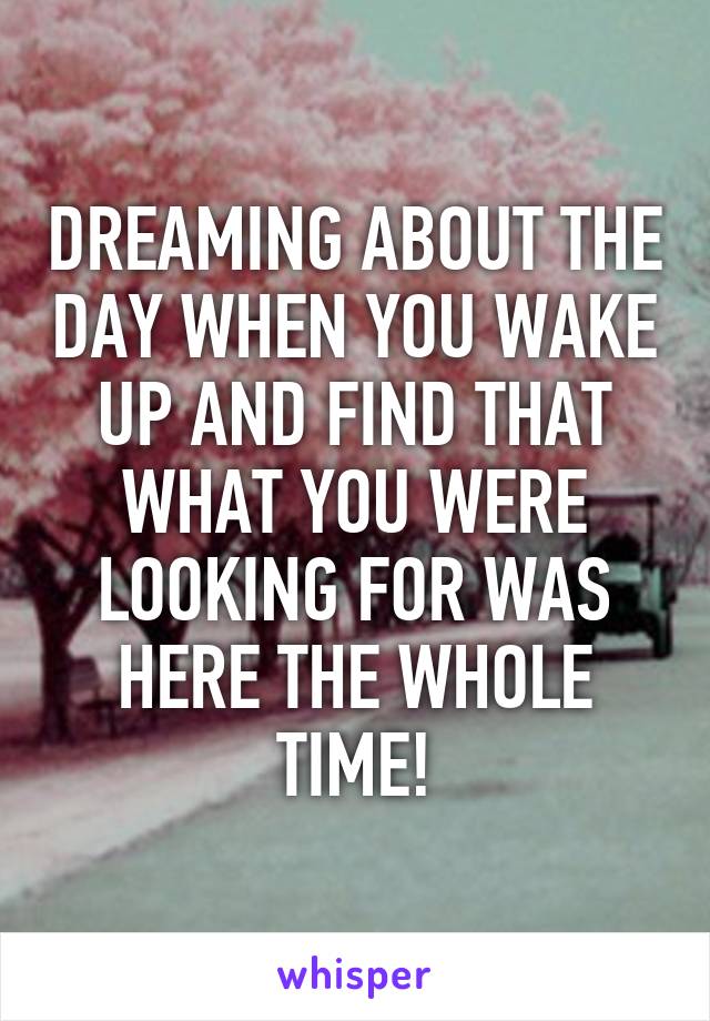 DREAMING ABOUT THE DAY WHEN YOU WAKE UP AND FIND THAT WHAT YOU WERE LOOKING FOR WAS HERE THE WHOLE TIME!