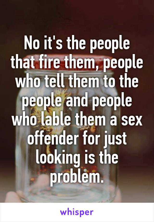 No it's the people that fire them, people who tell them to the people and people who lable them a sex offender for just looking is the problem.