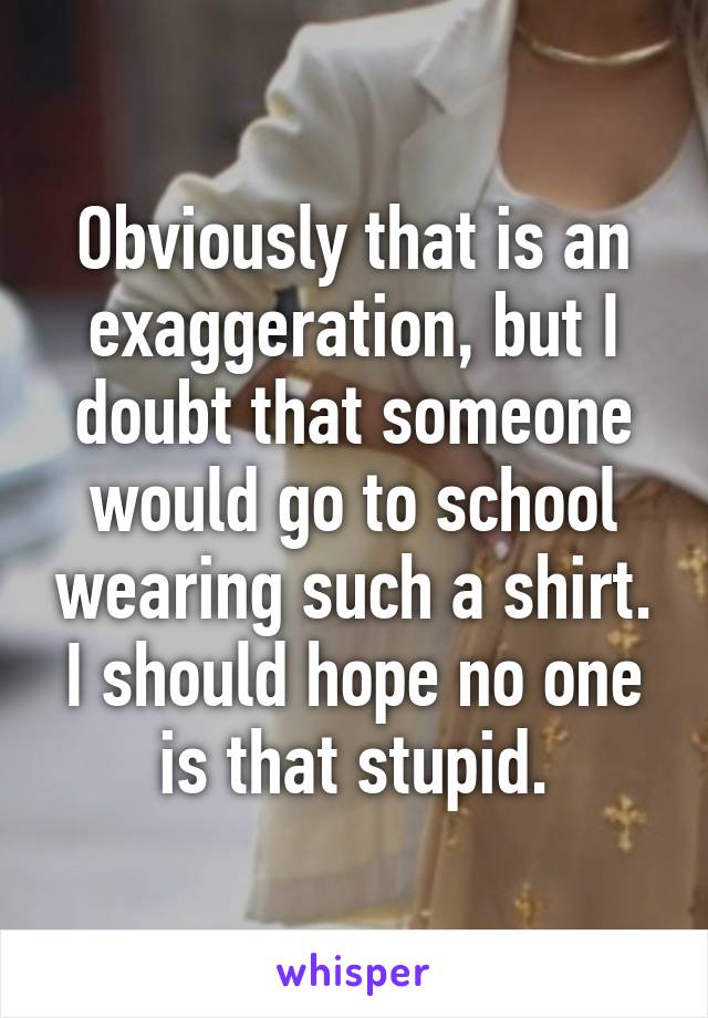 Obviously that is an exaggeration, but I doubt that someone would go to school wearing such a shirt. I should hope no one is that stupid.