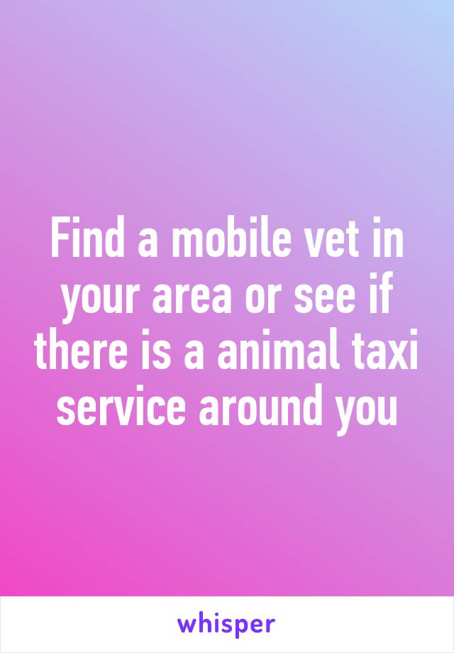 Find a mobile vet in your area or see if there is a animal taxi service around you