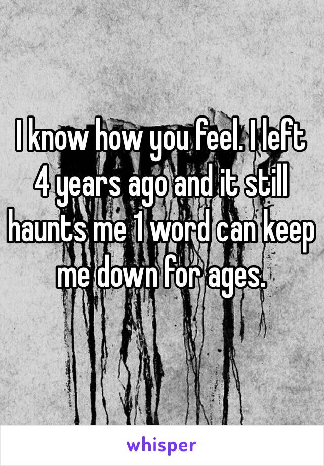I know how you feel. I left 4 years ago and it still haunts me 1 word can keep me down for ages. 