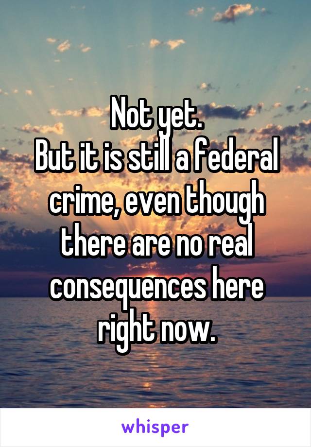 Not yet.
But it is still a federal crime, even though there are no real consequences here right now.
