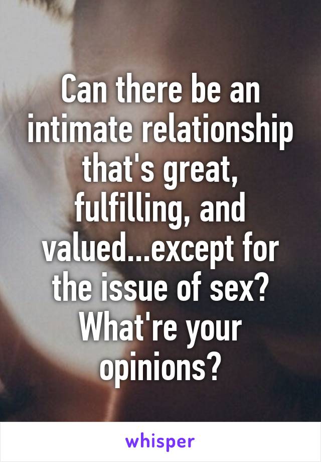 Can there be an intimate relationship that's great, fulfilling, and valued...except for the issue of sex? What're your opinions?