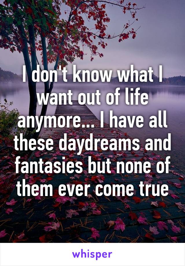 I don't know what I want out of life anymore... I have all these daydreams and fantasies but none of them ever come true