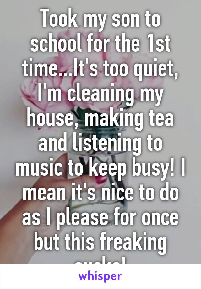 Took my son to school for the 1st time...It's too quiet, I'm cleaning my house, making tea and listening to music to keep busy! I mean it's nice to do as I please for once but this freaking sucks!