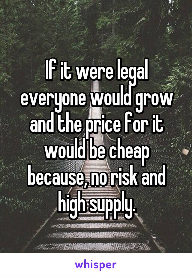 If it were legal everyone would grow and the price for it would be cheap because, no risk and high supply.