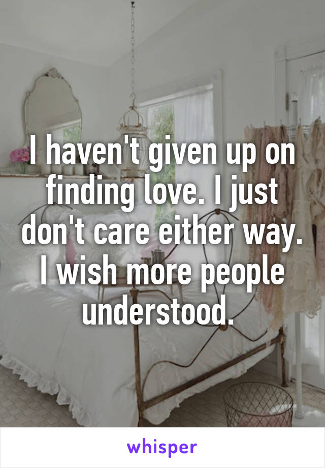 I haven't given up on finding love. I just don't care either way. I wish more people understood. 