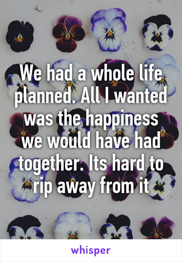 We had a whole life planned. All I wanted was the happiness we would have had together. Its hard to rip away from it