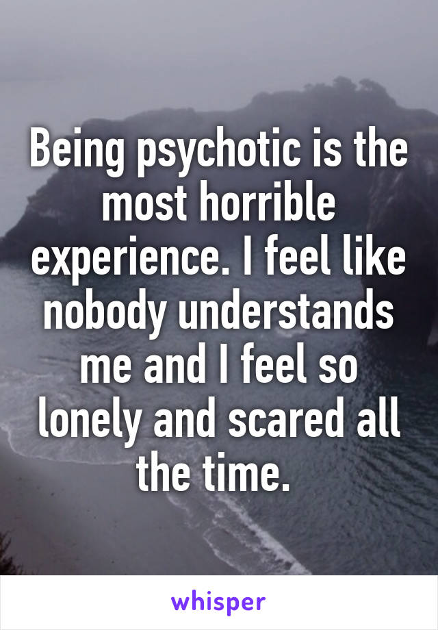 Being psychotic is the most horrible experience. I feel like nobody understands me and I feel so lonely and scared all the time. 