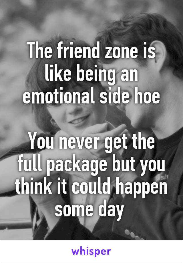 The friend zone is like being an emotional side hoe

You never get the full package but you think it could happen some day 