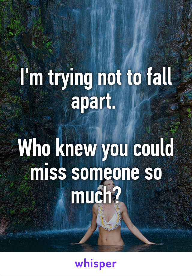 I'm trying not to fall apart. 

Who knew you could miss someone so much?