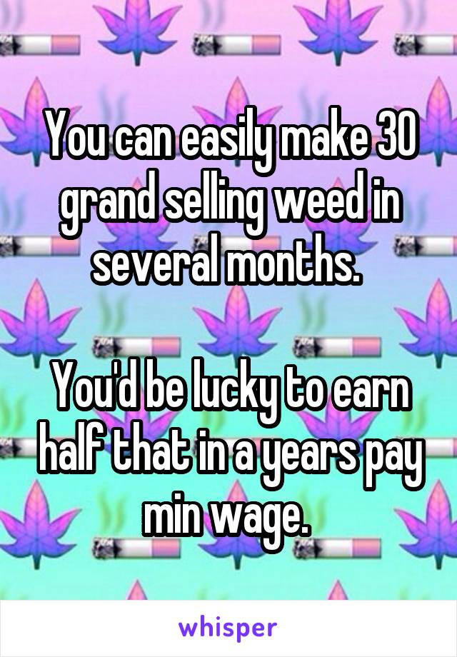 You can easily make 30 grand selling weed in several months. 

You'd be lucky to earn half that in a years pay min wage. 