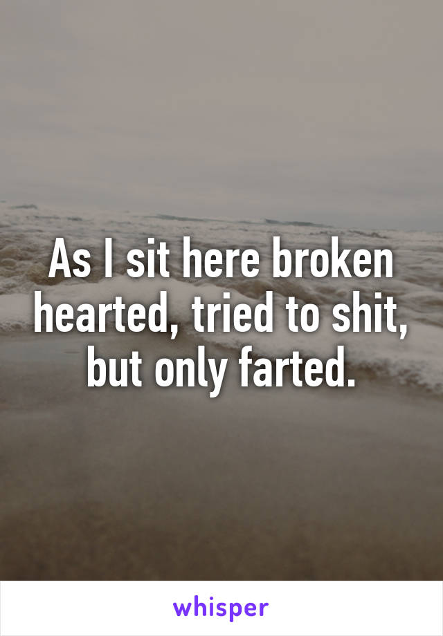 As I sit here broken hearted, tried to shit, but only farted.