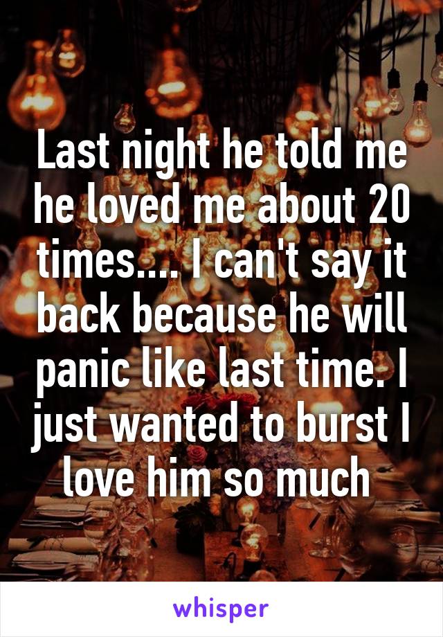 Last night he told me he loved me about 20 times.... I can't say it back because he will panic like last time. I just wanted to burst I love him so much 