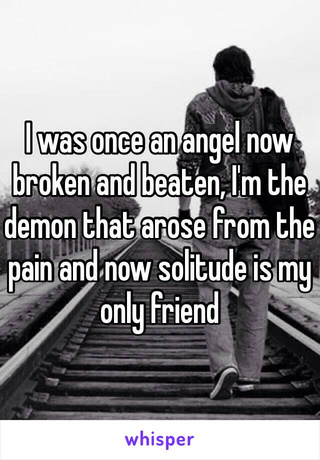 I was once an angel now broken and beaten, I'm the demon that arose from the pain and now solitude is my only friend