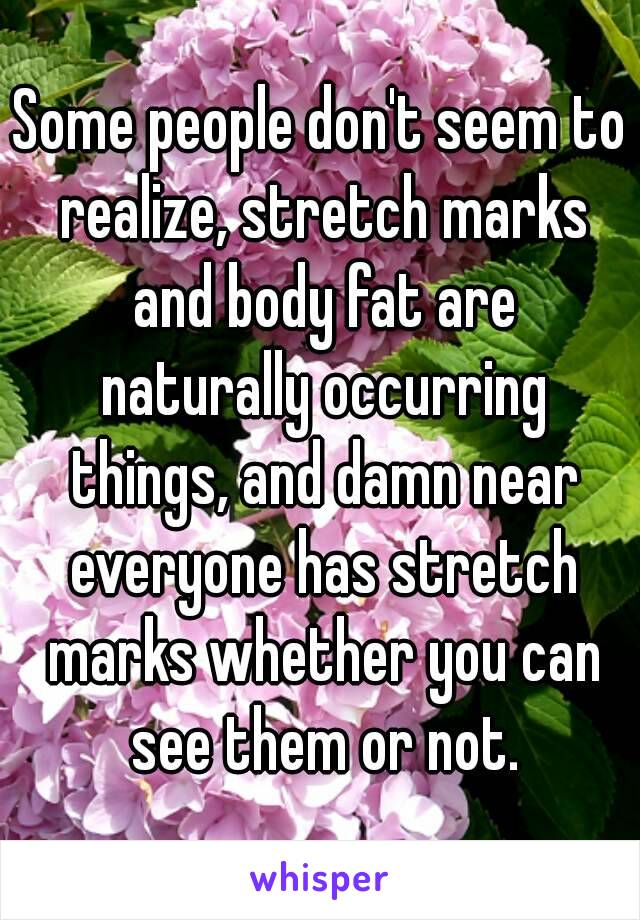 Some people don't seem to realize, stretch marks and body fat are naturally occurring things, and damn near everyone has stretch marks whether you can see them or not.